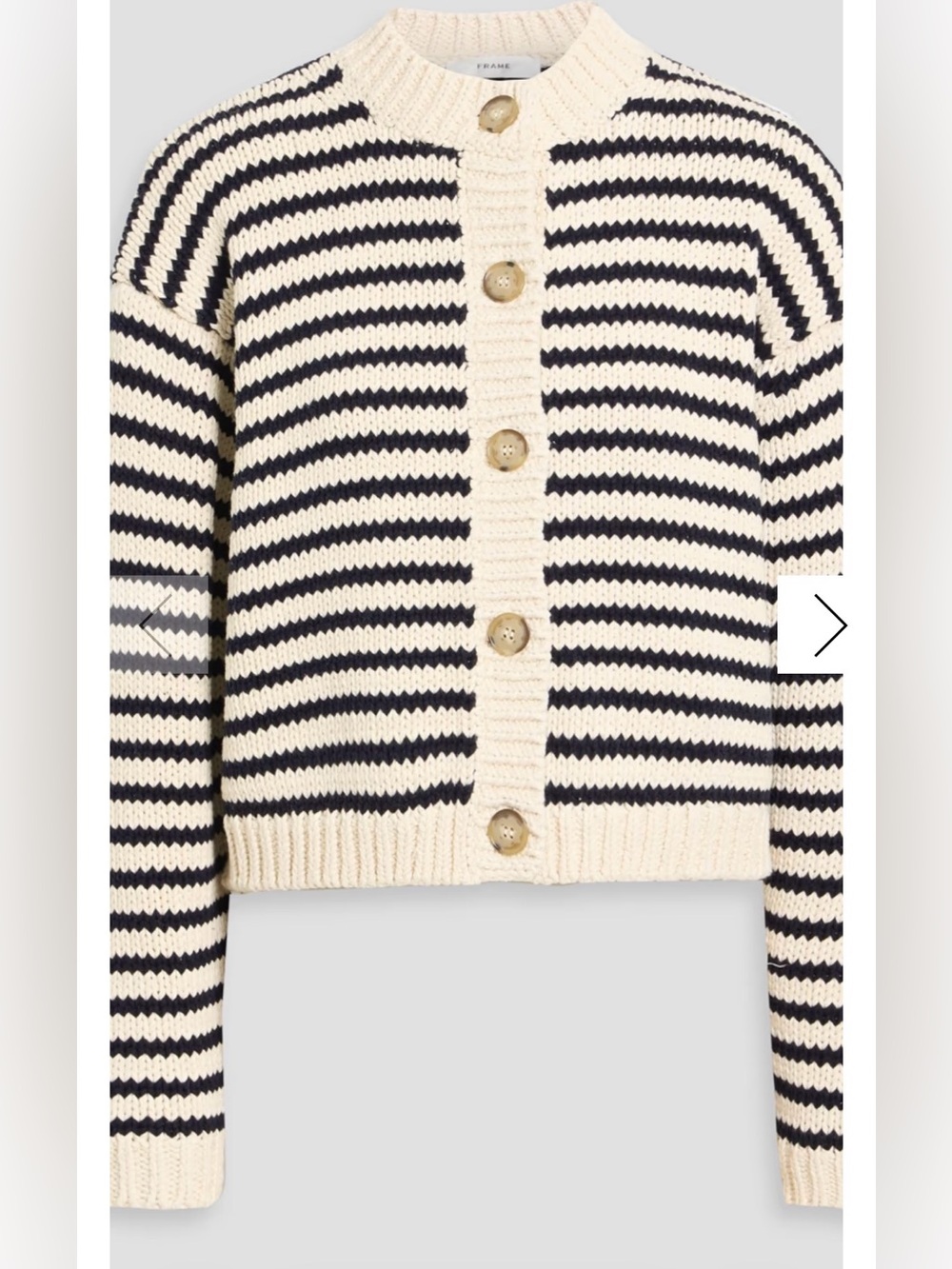 Frame Chunky Femme Striped Cotton Cardigan in Cream XS